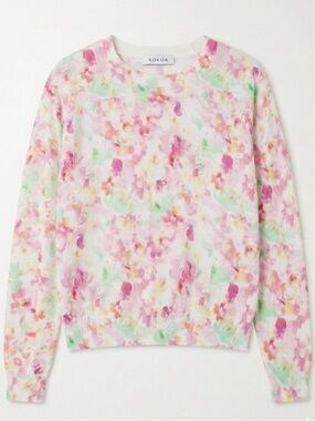 Kokun Pink Floral Cashmere-Blend Crewneck Sweater